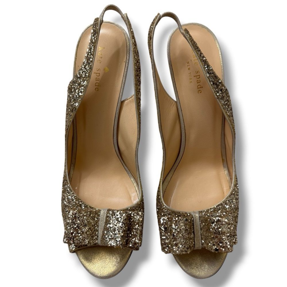 Kate Spade Charm Glitter Slingback Sandals Gold Women’s Size 10 Galm Core
